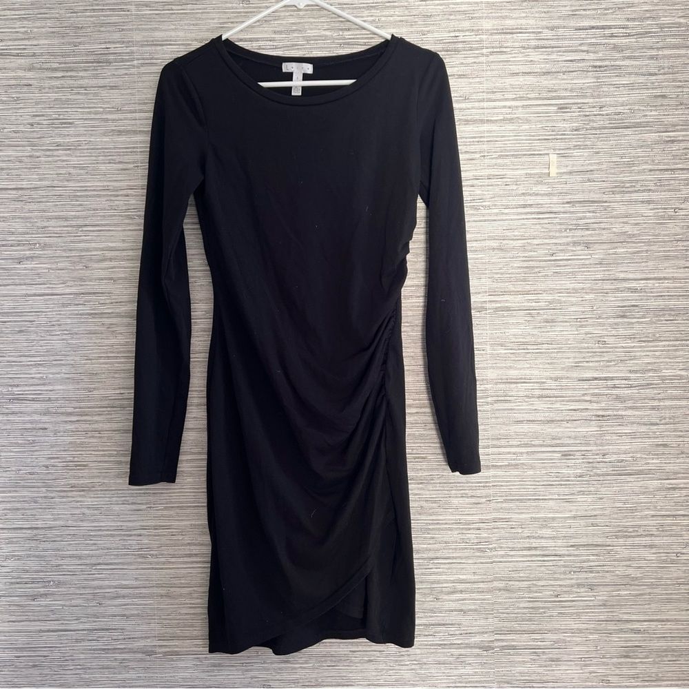 Nordstrom Leith Ruched Body Con Long Sleeved Dress in Black Size: S